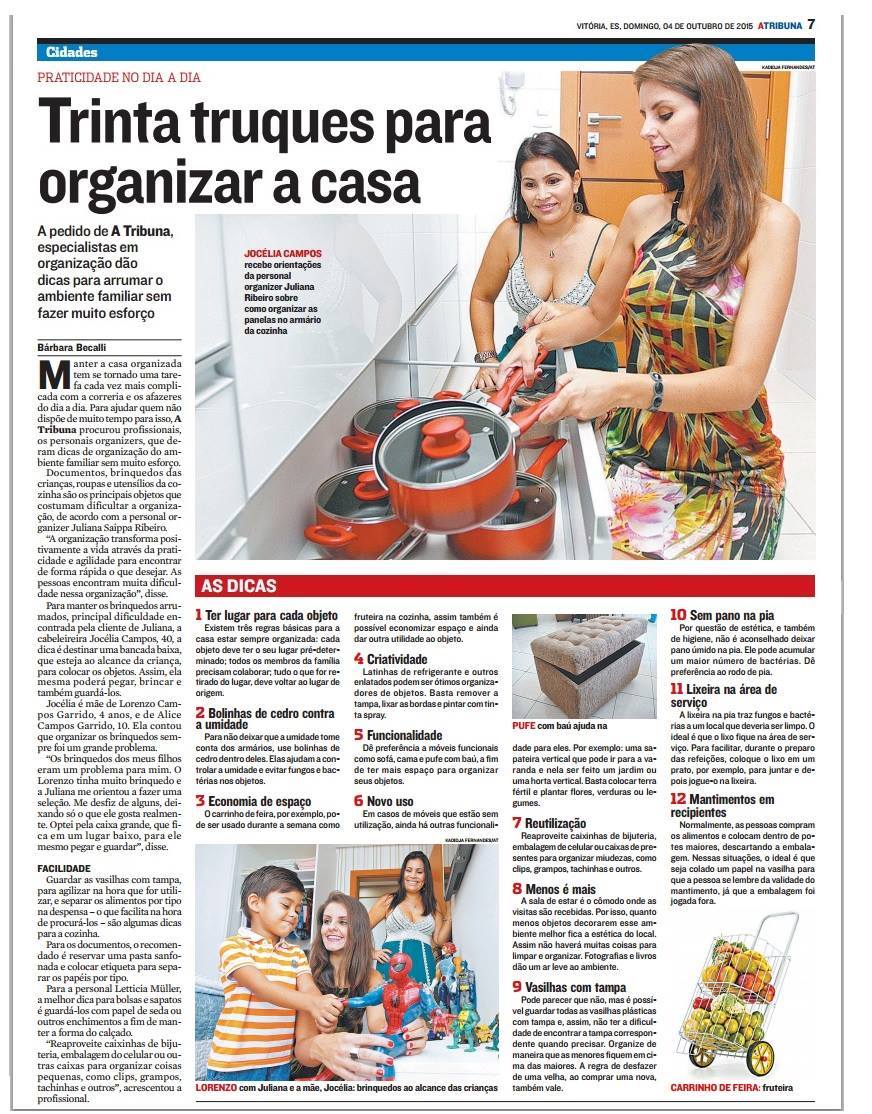 CLIPPING PERSONAL ORGANIZER JULIANA SAIPPA RIBEIRO - JORNAL A TRIBUNA